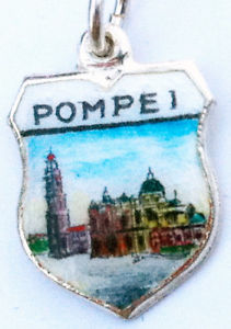 Pompei Italy - Scene - Vintage Silver Enamel Travel Shield Charm
